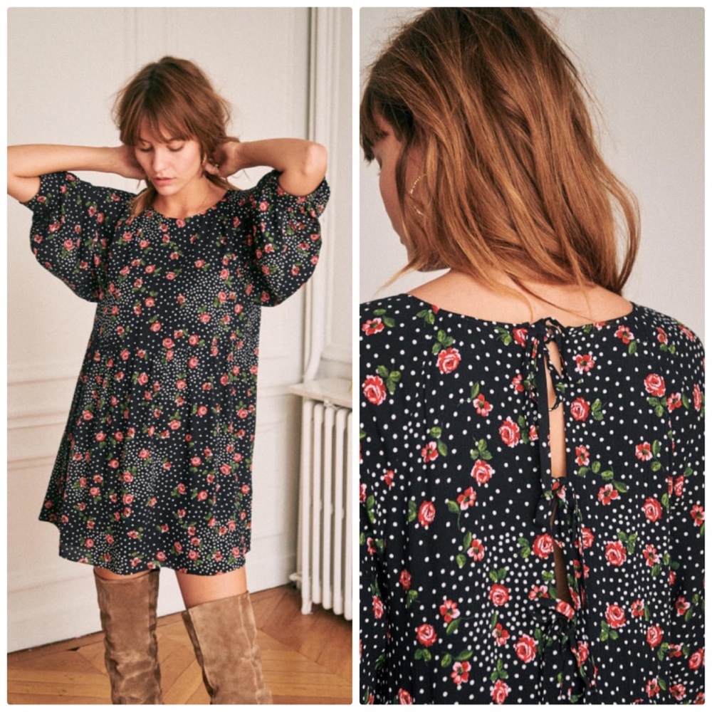 Sezane Grace Dress Flowers Dot Ecru Size 36 / 4